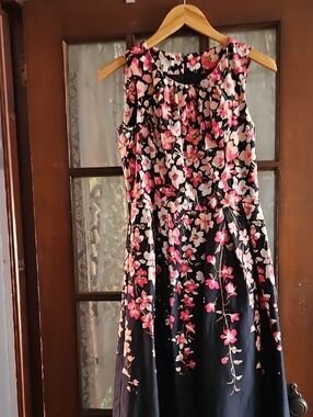 Talbots Black Floral Dress with Pink & Cream Blooms